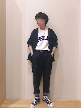 「アイテム（カバーオール）」を使った、takataさん（メンズ・173cm）の夏コーディネート