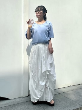 「TOM FORD（トム フォード）の【TOM FORD/トムフォード】ラウンド メガネ TF5660F BV 052 PCメガネ ブルーライトカット（メガネ）」を使った、Mamiさん（レディース・162cm）の夏コーディネート