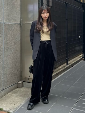 「TODAYFUL（トゥデイフル）のアイテム（ノーカラージャケット）」を使った、Mamiさん（レディース・162cm）の秋コーディネート