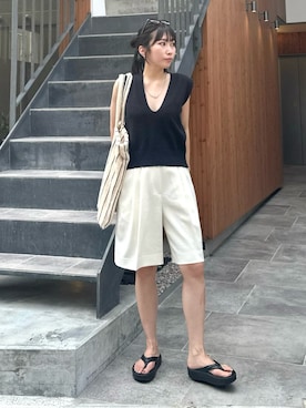 「TOM FORD（トム フォード）の【TOM FORD/トムフォード】ラウンド メガネ TF5660F BV 052 PCメガネ ブルーライトカット（メガネ）」を使った、Mamiさん（レディース・162cm）の夏コーディネート