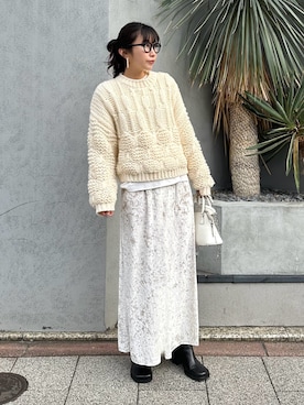 「ベロアスカート」｜「アイテム（ブーツ）」を使った、Mamiさん（レディース・162cm）の冬コーディネート