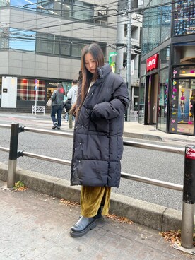 「ブーツコーデ」｜「アイテム（ダウンジャケット/コート）」を使った、Miiiさん（レディース・158cm）の冬コーディネート