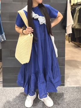 「rps（アールピーエス）のカット×布帛切替ティアードワンピース（ワンピース、ブルー系）」を使った、rps_freakさん（レディース・159cm）の春コーディネート