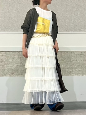 「rps（アールピーエス）の６段ティアードチュールロングスカート（スカート、ホワイト系）」を使った、rps_freakさん（レディース・159cm）の春コーディネート