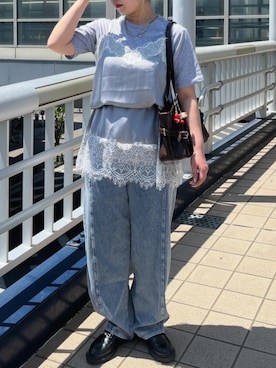 「rps（アールピーエス）のサテンレースドロストキャミチュニック（チュニック、ブルー系）」を使った、rps_freakさん（レディース・159cm）の春コーディネート