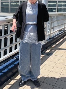 「rps（アールピーエス）のサテンレースドロストキャミチュニック（チュニック、ブルー系）」を使った、rps_freakさん（レディース・159cm）の春コーディネート