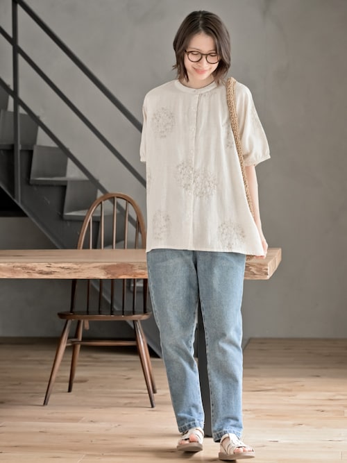 サガラ刺繍バンドカラードルマンブラウス（シャツ/ブラウス）｜rps