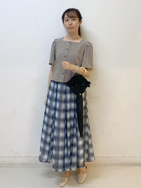 「ROPE' PICNIC（ロペピクニック）のTストラップセパレートパンプス（パンプス、ベージュ系）」を使った、ゆたさん（レディース・155cm）の夏コーディネート
