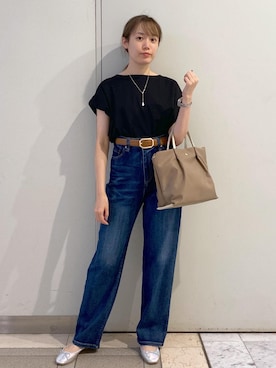 「ROPE' PICNIC（ロペピクニック）の【ウエスト革命デニム】ウエストシェイプハイライズマムジーンズ（デニムパンツ）」を使った、ゆたさん（レディース・155cm）の夏コーディネート