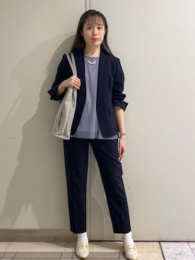 「アイテム（ノーカラージャケット）」を使った、ゆたさん（レディース・155cm）の春コーディネート