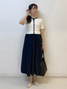 「ROPE' PICNIC（ロペピクニック）のTストラップセパレートパンプス（パンプス、ベージュ系）」を使った、ゆたさん（レディース・155cm）の夏コーディネート