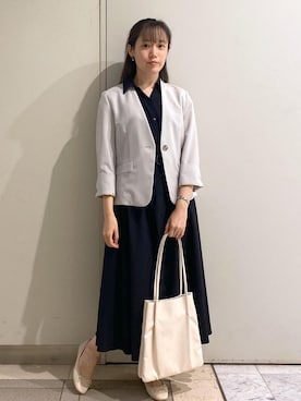 「アイテム（ノーカラージャケット）」を使った、ゆたさん（レディース・155cm）の夏コーディネート