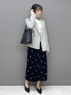 「ROPE' PICNIC（ロペピクニック）のVカットソフトバブーシュ（パンプス、ブラック系）」を使った、ゆたさん（レディース・155cm）の秋コーディネート