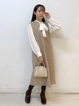 「アイテム（ジャンパースカート）」を使った、ゆたさん（レディース・155cm）の秋コーディネート