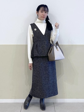 「アイテム（ブローチ/コサージュ）」を使った、ゆたさん（レディース・155cm）の秋コーディネート