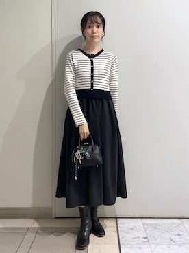 「ROPE' PICNIC（ロペピクニック）の【新色追加】メタル釦ドッキングワンピース（ワンピース）」を使った、ゆたさん（レディース・155cm）の秋コーディネート