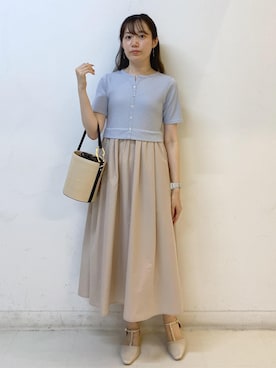 「ROPE' PICNIC（ロペピクニック）のTストラップセパレートパンプス（パンプス、ベージュ系）」を使った、ゆたさん（レディース・155cm）の夏コーディネート