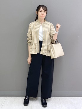 「ROPE' PICNIC（ロペピクニック）のROPE' PICNIC PASSAGE byHARUTA メタルモチーフローファー（ローファー、ブラック系）」を使った、ゆたさん（レディース・155cm）の秋コーディネート