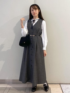 「アイテム（ジャンパースカート）」を使った、ゆたさん（レディース・155cm）の秋コーディネート
