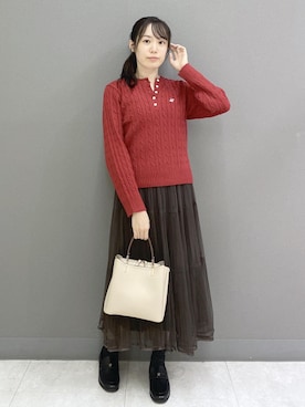「ROPE' PICNIC（ロペピクニック）のROPE' PICNIC PASSAGE byHARUTA メタルモチーフローファー（ローファー、ブラック系）」を使った、ゆたさん（レディース・155cm）の秋コーディネート
