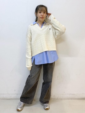 「アイテム（スニーカー、シルバー系）」を使った、ゆたさん（レディース・155cm）の冬コーディネート