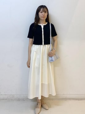 「ROPE' PICNIC（ロペピクニック）のTストラップセパレートパンプス（パンプス、ベージュ系）」を使った、ゆたさん（レディース・155cm）の夏コーディネート