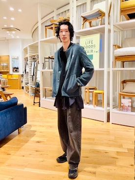 「アイテム（ノーカラージャケット）」を使った、Naokiさん（メンズ・187cm）の秋コーディネート