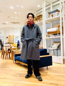 「アイテム（ステンカラーコート）」を使った、Naokiさん（メンズ・187cm）の秋コーディネート