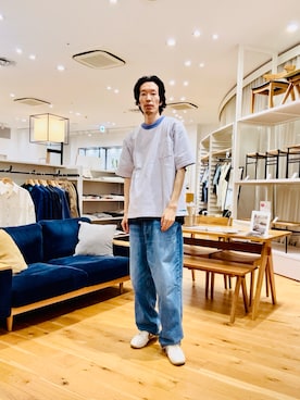 「URBAN RESEARCH DOORS（アーバンリサーチドアーズ）のL.L.Bean JAPAN EDITION　UNION SHORT-SLEEVE STRIPED T-SHIRTS（Tシャツ/カットソー、ブルー系）」を使った、Naokiさん（メンズ・187cm）の春コーディネート