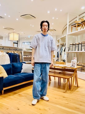 「URBAN RESEARCH DOORS（アーバンリサーチドアーズ）のL.L.Bean JAPAN EDITION　UNION SHORT-SLEEVE STRIPED T-SHIRTS（Tシャツ/カットソー、ブルー系）」を使った、Naokiさん（メンズ・187cm）の春コーディネート