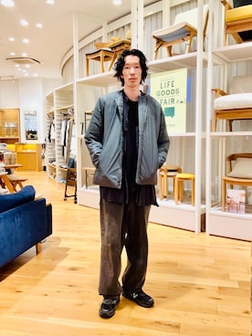 「アイテム（ダウンジャケット/コート）」を使った、Naokiさん（メンズ・187cm）の秋コーディネート