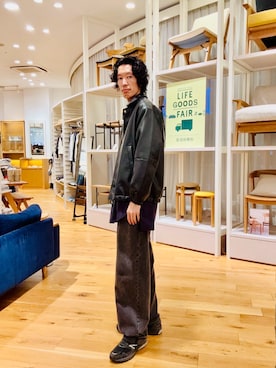 「アイテム（ライダースジャケット）」を使った、Naokiさん（メンズ・187cm）の秋コーディネート