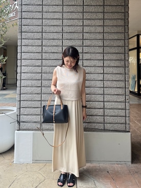 「ITEMS URBANRESEARCH（アイテムズ アーバンリサーチ）のニットベストセットノースリーブワンピース（ワンピース、ベージュ系）」を使った、ikumiさん（レディース・157cm）の夏コーディネート