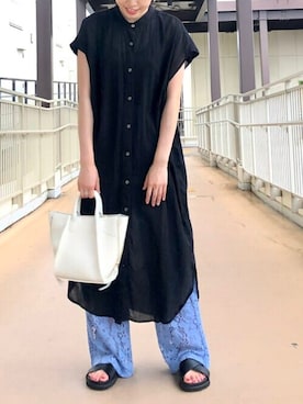 「ITEMS URBANRESEARCH（アイテムズ アーバンリサーチ）のアイテム（シャツワンピース）」を使った、ikumiさん（レディース・158cm）の夏コーディネート