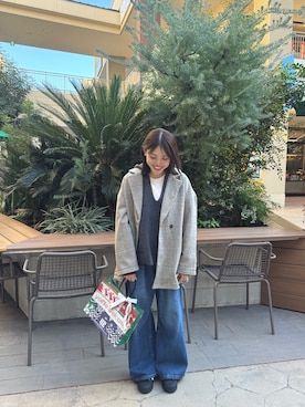 「アイテム（ノーカラーコート）」を使った、ikumiさん（レディース・158cm）の冬コーディネート