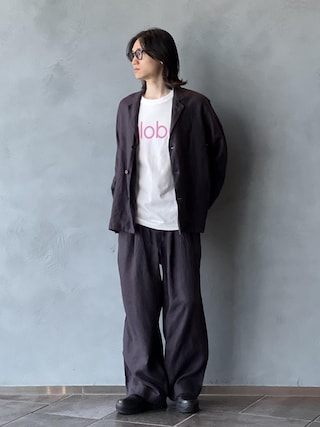 「ADAM ET ROPE'(アダムエロペ)のワイドイージー リネンパンツ / セットアップ対応(その他パンツ)」を使った、kodai kanomataさん(メンズ・172cm)の春コーディネート
