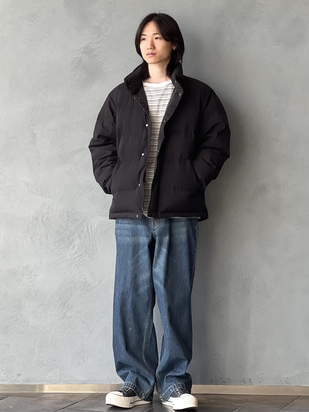 「初冬コーデ、冬コーデ」｜「ADAM ET ROPE'の【ACT_02 Ginz】CLASSIC DOWN JACKET / UNISEX / 650 FILL POWER（ダウンジャケット/コート、ブラック系）」を使った、kodai kanomataさん（メンズ・172cm）の冬コーディネートの1枚目の写真