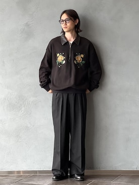 「ADAM ET ROPE'（アダムエロペ）の【CODA/コーダ】BLACK WOOL INVERTED TUCKS SLACK（スラックス、ブラック系）」を使った、kodai kanomataさん（メンズ・172cm）の秋コーディネート