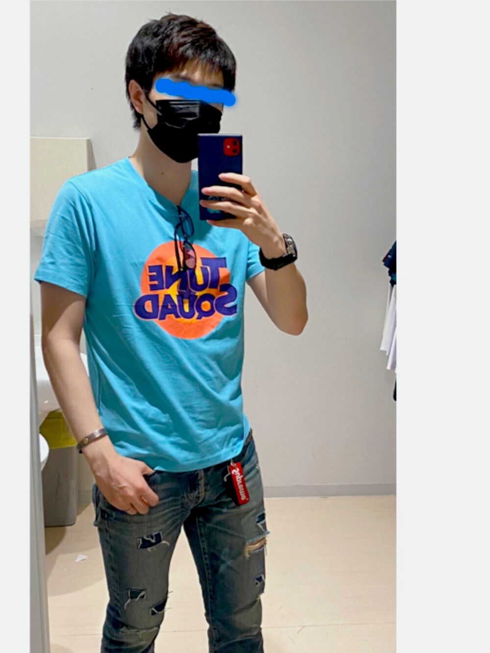 「Hysteric Glamour」｜「GUのアイテム（Tシャツ/カットソー、ブルー系）」を使った、weartacktさん（メンズ・177cm）の夏コーディネートの1枚目の写真