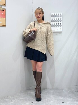 「LOWRYS FARM（ローリーズファーム）のメランジフードニットプルオーバー  581131（ニット/セーター）」を使った、YUIさん（レディース・162cm）の秋コーディネート