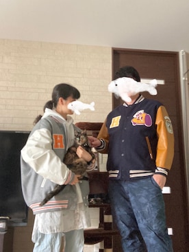「ペアルック」｜「アイテム（スタジャン）」を使った、ソノヤマさん（レディース・160cm）の秋コーディネート