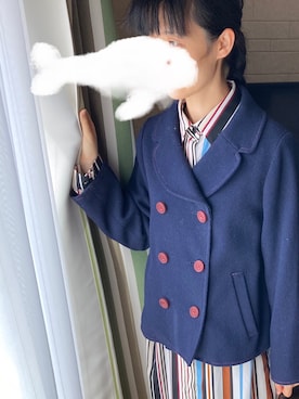 「シャツワンピ」｜「アイテム（ピーコート）」を使った、ソノヤマさん（レディース・160cm）の冬コーディネート