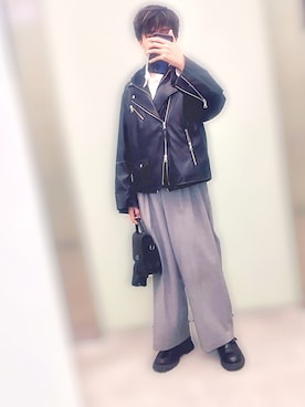 「アイテム（ライダースジャケット）」を使った、soy65さん（メンズ・169cm）の秋コーディネート