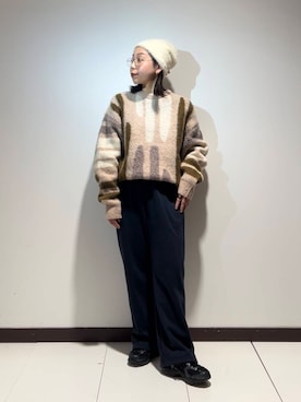 「SMELLY（スメリー）のシャギービーニー（ニットキャップ/ビーニー）」を使った、AKIRAさん（レディース・162cm）の冬コーディネート