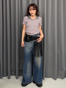 「SLY（スライ）のアイテム（パンツ）」を使った、犬童南実さん（レディース・158cm）の夏コーディネート