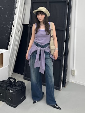 「SLY（スライ）のアイテム（帽子）」を使った、犬童南実さん（レディース・158cm）の春コーディネート