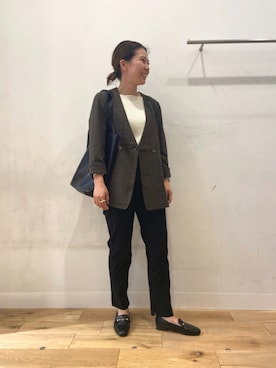 「SENSE OF PLACE by URBAN RESEARCH（センスオブプレイスバイアーバンリサーチ）のアイテム（ノーカラージャケット）」を使った、yuinaさん（レディース・158cm）の秋コーディネート