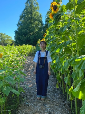 「ひまわり畑」｜「アイテム（オールインワン・サロペット）」を使った、いくみさん（レディース・155cm）の夏コーディネート