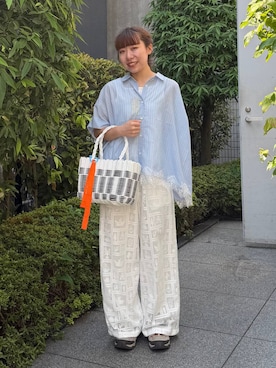 「アイテム（かごバッグ、その他）」を使った、いくみさん（レディース・155cm）の夏コーディネート