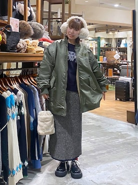 「アイテム（イヤーマフ）」を使った、いくみさん（レディース・155cm）の冬コーディネート